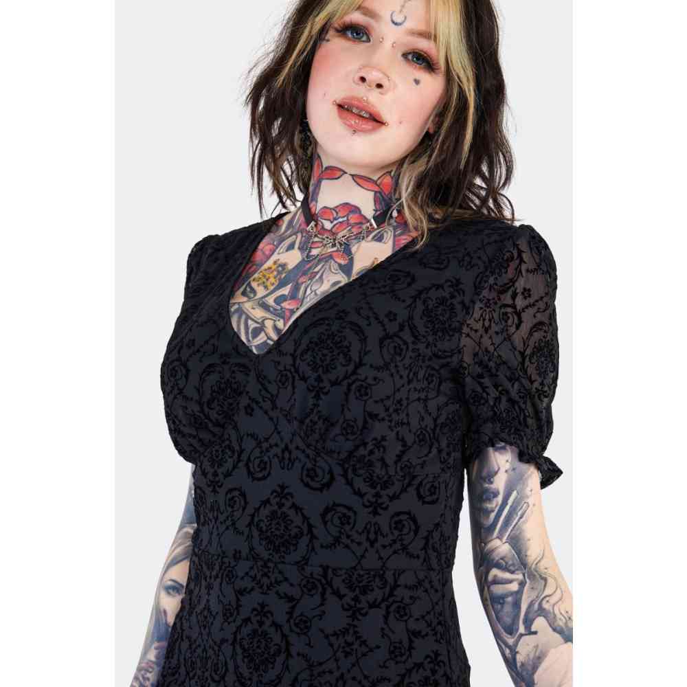 Jawbreaker - Devore Ruffle Hem Gothic Longue robe - Noir